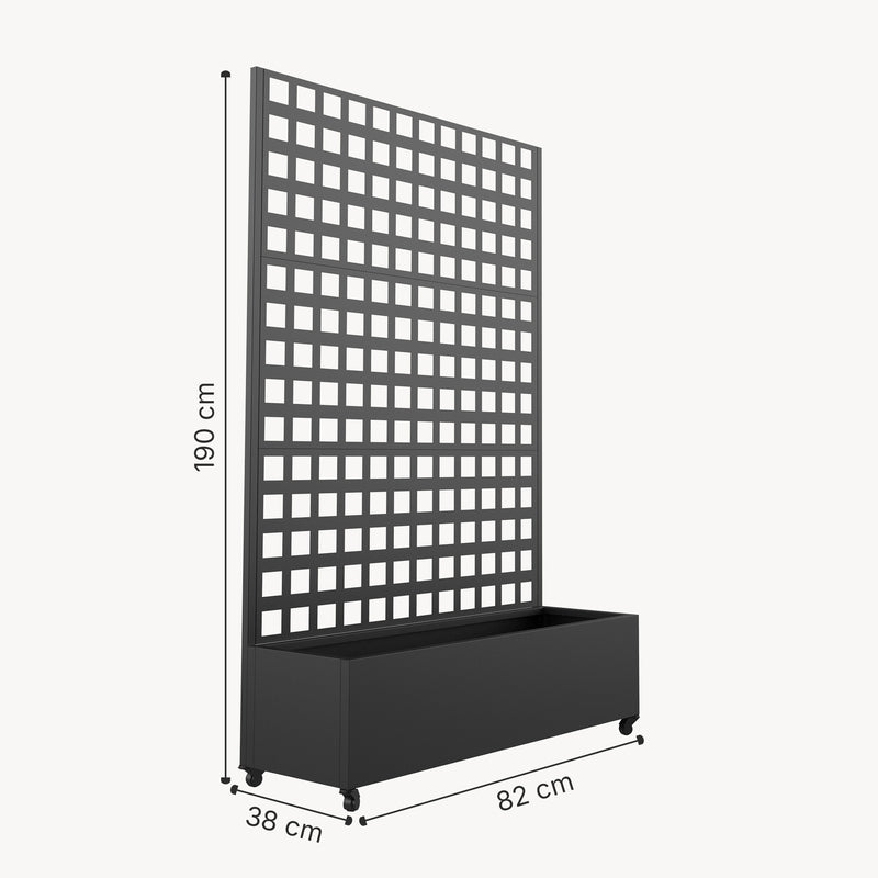 Målskitse Skillevæg Toma med blomsterkasse i stål 190x82x38 cm sort [casa.pro]