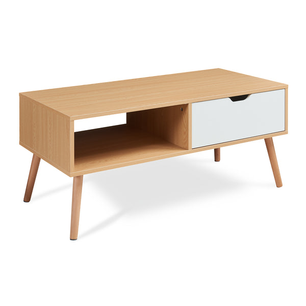 Sofabord Bordkak med skuffe 100x48x45 cm egetræslook/hvid [en.casa]