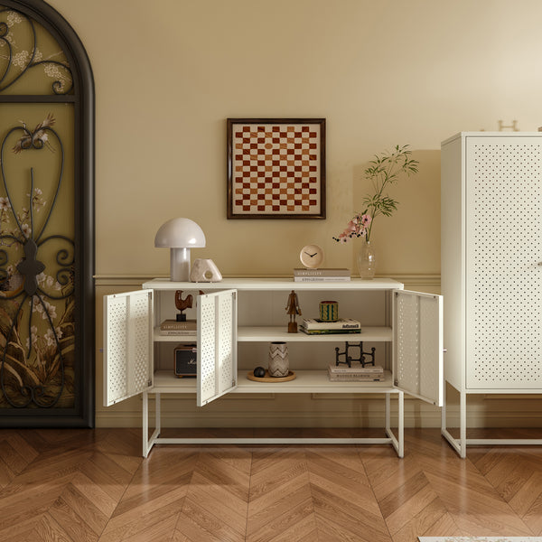 Sideboard Viitasaari 120x40x80 cm stål cremehvid [en.casa]