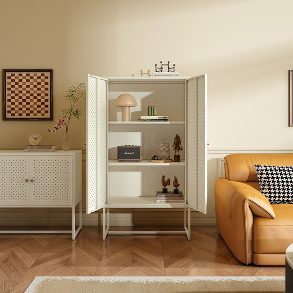 Highboard Viitasaari 150x80x40 cm stål cremehvid [en.casa]