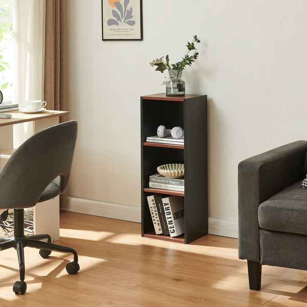 Bogreol 'Trond' med 3 åbne rum 80 x 30 x 23 cm Sort/valnødoptik