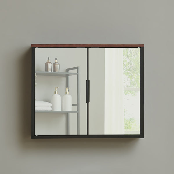 Spejlskab Trond 50x60x15 cm Sort/Valnøddeudseende [en.casa]