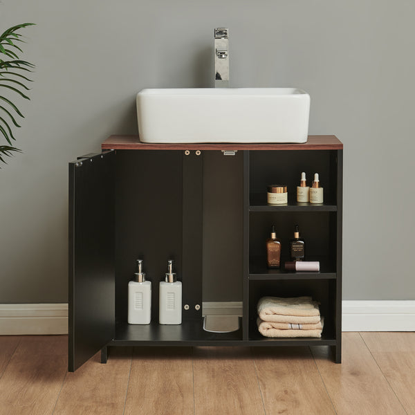 Vaskeskab Trond 60x66x30 cm Sort/Valnøddeudseende [en.casa]