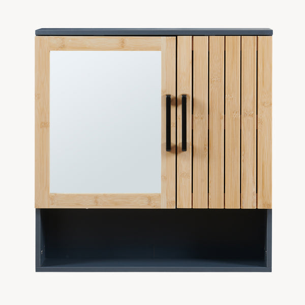 Spejlskab Svanes 58x56x13 cm Mørkegrå/Natur [en.casa]