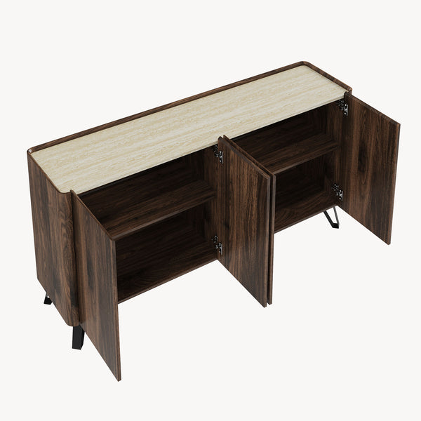 Sideboard Trorlon 160x40x83 cm valnøddeoptik/travertin [en.casa]