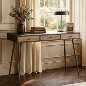Skrivebordsskammel 115x48x76 cm Sort/Valnøddetrælook [en.casa]