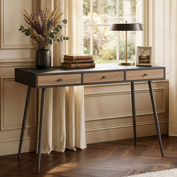 Skrivebordsskammel 115x48x76 cm Sort/Valnøddetrælook [en.casa]