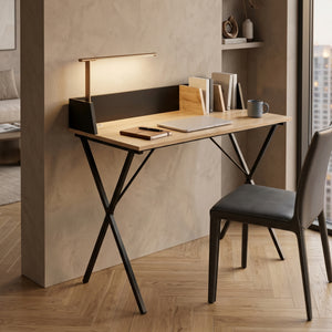 Skrivebord Kappespoo 84x80x50 cm Sort/Ege-look [en.casa]