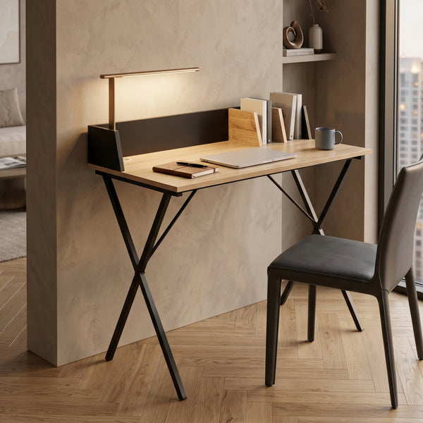 Skrivebord Kappespoo 84x80x50 cm Sort/Ege-look [en.casa]