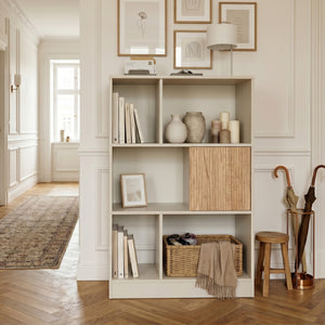 Bogreol Karena 112x70x30 cm Cremehvid/Ege-look [en.casa]