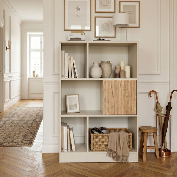 Bogreol Karena 112x70x30 cm Cremehvid/Ege-look [en.casa]