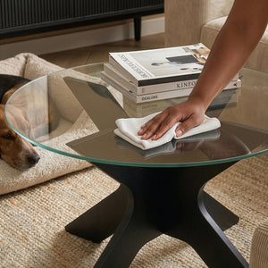 Sofabord Imi med glasplade Ø70x35 cm Sort/Grå [en.casa]