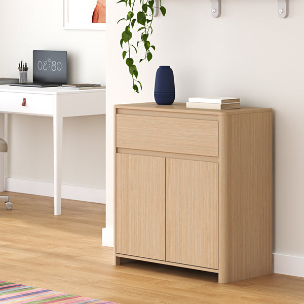 Skab med skuffe Takranmaa 88x79x39 cm egetræslook [en.casa]