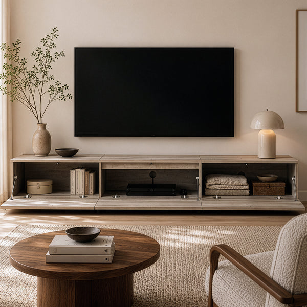 TV-skab Kapipimso med 3 klapper 194x31x37 cm egetræslook, grå [en.casa]