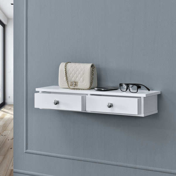Væghylde Geeste 60x15x10 cm med 2 skuffer hvid [en.casa]
