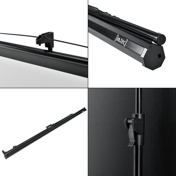 [in.tec] Projektorlærred-Projektorskærm med stativ - 213x216x65cm - 113 inch / 287 cm - HD / 3D - PVC belægning - Gain: 1,1 - Tripod