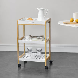Serveringsvogn Lugano 75x46x35 cm Vogn med hylde hvid/natur en.casa
