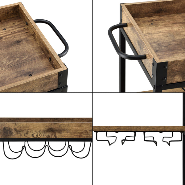 Serveringsvogn Thalwil 89,5 x 67 x 40 cm Vogn med flaskeholder sort/træfarver en.casa