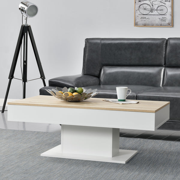 [en.casa]® Sofabord Lünen med opbevaringsrum-40x110x60cm-ljus træ-optik-vit-melaminovertrukket spånplade