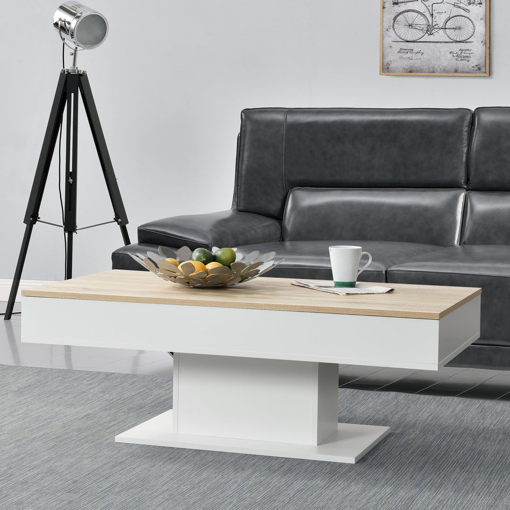 Sofabord Lünen 40x110x60cm med 2 opbevaringsrum egetræslook hvid en.casa - premiumXL