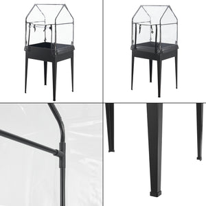 Højbed med drivhus Katwijk 60x60x152cm stål antracit [en.casa].