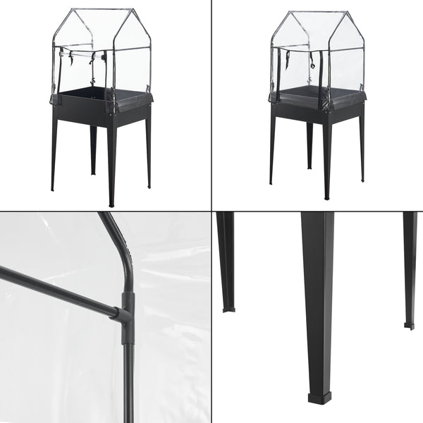 Højbed med drivhus Katwijk 60x60x152cm stål antracit [en.casa].