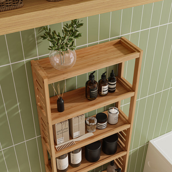 Stående hylde Forssa 165 x 42 x 28 cm naturlig bambus [en.casa].