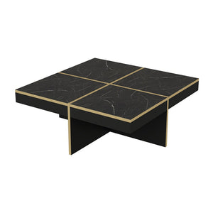 Sofabord Fjerritslev 35x90x90 cm marmorlook sort [en.casa].