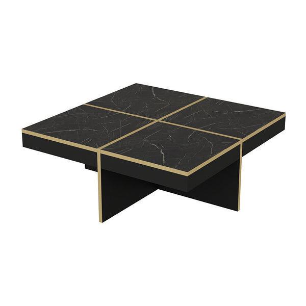 Sofabord Fjerritslev 35x90x90 cm marmorlook sort [en.casa].