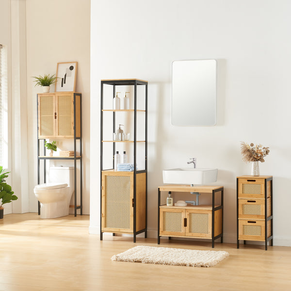 Vaskeskab Tervola 60x60x35 cm Sort/Bambus [en.casa]