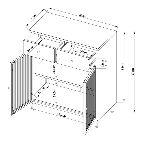 Skænk Lindau stål 97x80x40 cm cremehvid [en.casa]