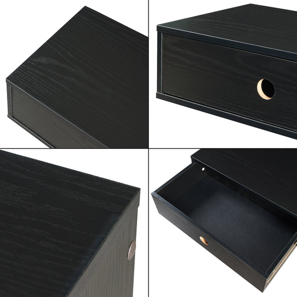 Stor væghylde med skuffe 65x30x15 cm sort [en.casa].
