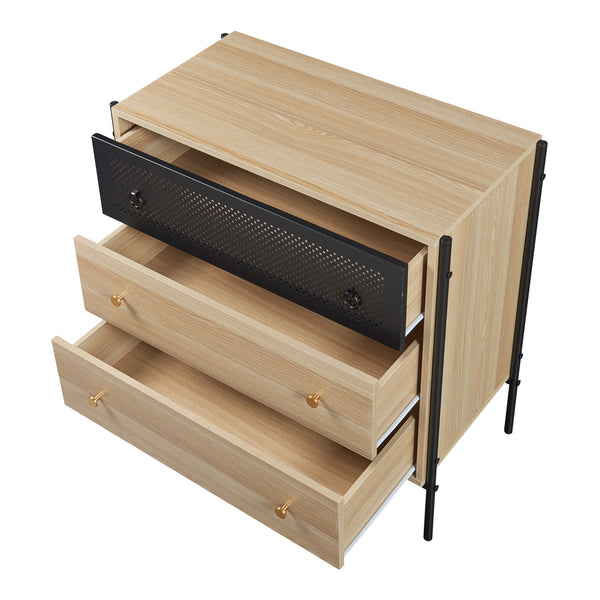 Kommode Tysnes med 3 skuffer 80x80x40 cm Eg/Svart [en.casa]