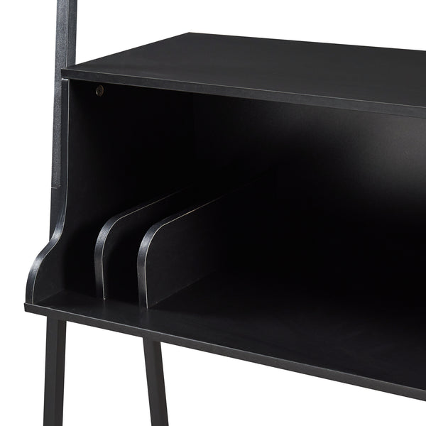 Skrivebord Storfjord med stigehylde 184x80x40cm sort [en.casa].
