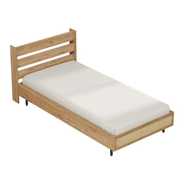 Enkelseng Kvænangen 100x200 cm Eg-/Rattan-look [en.casa]