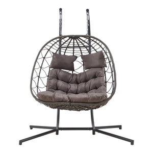 Silla colgante Skense 2 plazas con soporte y cojín 198x156x98cm - Gris [en.casa]