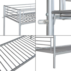 Metall-etageseng Soppsar med 2 madrasser 200x90 cm sølv [en.casa]