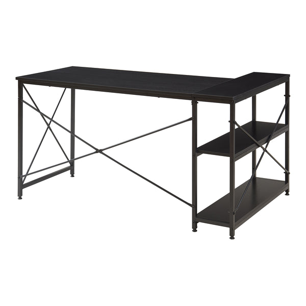 Skrivebord Raundsvalt med 1 hylde L-formet 137x88x75 cm sort [en.casa]