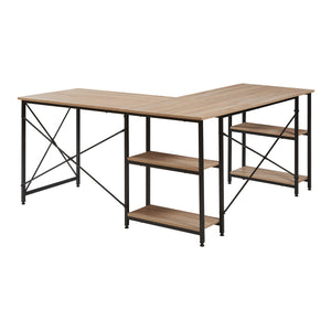 Skrivebord Klirurud med 2 hylder L-formet 150x150x75 cm eg [en.casa]