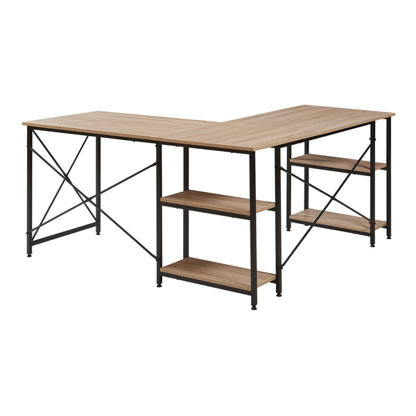 Skrivebord Klirurud med 2 hylder L-formet 150x150x75 cm eg [en.casa]