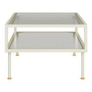 Sofabord Lindau stål med glasplade 100x50x46 cm cremehvid [en.casa]