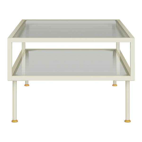 Sofabord Lindau stål med glasplade 100x50x46 cm cremehvid [en.casa]
