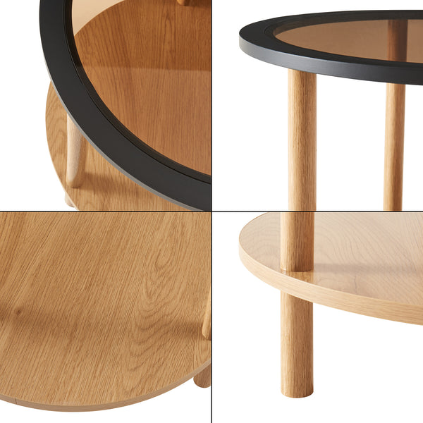 Latama sidebord med glasplade Ø51x45 cm natur/sort/bronze glas [en.casa]