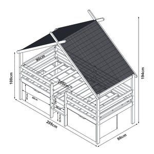 Surnadal husseng med madras 90x200 cm fyrretræ hvid/natur [en.casa]