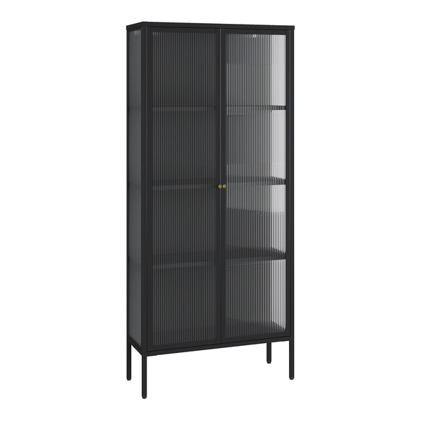 Vitrineskab Vinterhavn 180x80x35 cm stål sort [en.casa]