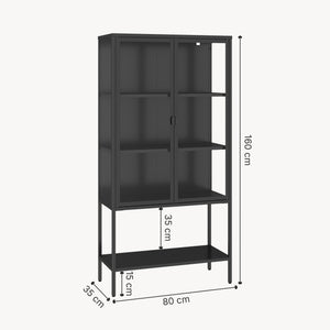 Vitrineskab Borshavisa stål 2-dørs 160x80x35 cm sort [en.casa]