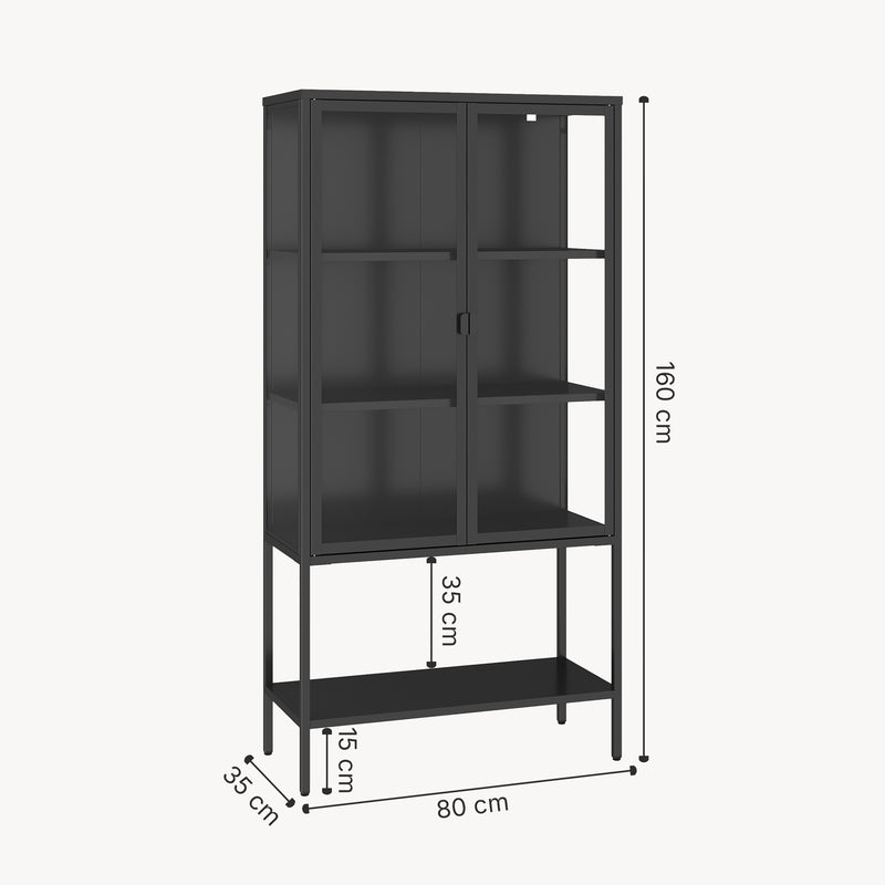Målskitse Vitrineskab Borshavisa stål 2-dørs 160x80x35 cm sort [en.casa]