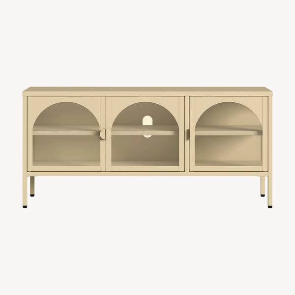 Vitrineskab-Sideboard Klippestad Stål 118x35x55 cm Kamel Farve [en.casa]