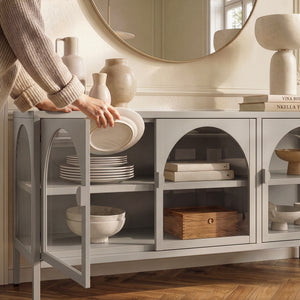Vitrineskab Klippestad Stål 118x35x55 cm Kamel Farve [en.casa]