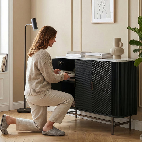 Sideboard Olvehok 110x40x77 cm Sort/Marmorlook, hvid [en.casa]